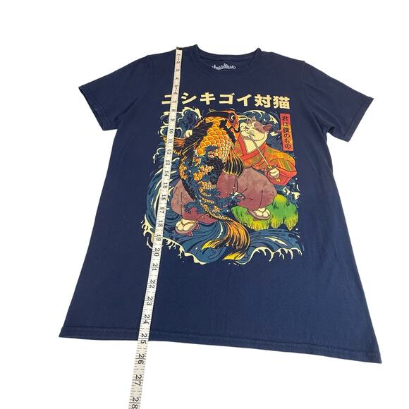 Threadless Navy Cat and Koi Asian Inspired Graphic Print Short Sleeve T Shirt - Picture 11 of 16